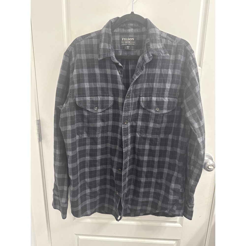 Filson Mens Field Flannel Shirt Grey Black Buffalo Check Plaid Size M Medium